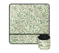 Buxolandt Sewing Machine Mat - Fresh Green Willow Leaf Print Waterproof 64x62cm Pad with Storage Pockets & Non-Slip Backing for Sewing, Quilting, Embroidery - Reduces Vibration & Noise