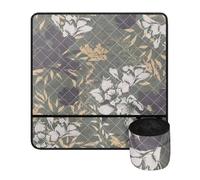 Buxolandt Sewing Machine Table Protector - Vintage Flower Leaf Print Waterproof & Non-Slip Pad Storage Pockets Reduces Vibration - Durable Mat for Brother, Singer, Janome (64x62cm)