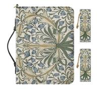 Buxolandt Small Bible Carrying Case for Women, Comes with 2 Bookmarks Built-in Pocket Pen Slots, Green Bible Holder with Handle, Work of William Morris Printed Bible Cover Case for Women Leather