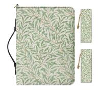 Buxolandt Small PU Leather Bible Cover for Women, Comes with 2 Leather Bookmarks Built-in Pocket Pen Slots, Green Bible Case with Handle, Work of William Morris Printed Bible Accessories Women