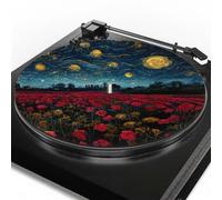 Buxolandt Starry Night on the Flower Field 12in Turntable Mat, NonSlip Anti-Static Rubber Record Pad for LP Records, Reduces Noise, Enhances Playback Effect Red