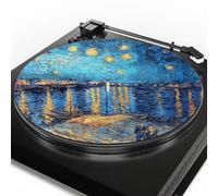 Buxolandt Starry Night on the Rhone 12in Turntable Platter Mat, Anti-Static LP Slipmat Turntable Pad Vinyl Record Mat to Reduce Noise Due to Static & Dust for All LP Vinyl Record Players Blue