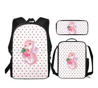 Buxolandt Strawberry Dinosaur Print Teen Backpack Kit - Matching 3 Piece School Set Including Large Bookbag, Insulated Lunch Tote & Multi-Compartment Pencil Case Trendy Designs for Students