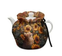 Buxolandt Tea Cosy for 0.5-1 L Teapot,Sunflower Orange Cat Heat-Resistant Teapot Cover w/ 3-Layer Padding, Machine Washable & Foldable for British Breakfast & Coffee Time