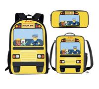 Buxolandt Teen Bookbag 3Pcs Cute Animal Print School Bookbag with Lunch Bag and Zipper Pencil Bag Gifts for Back to School, Cartoon School Bus Printed, One Size