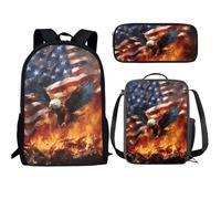 Buxolandt Teen Bookbag 3Pcs Cute Animal Print School Bookbag with Lunch Bag and Zipper Pencil Bag Gifts for Back to School, American Flag Patriotic Eagle, One Size