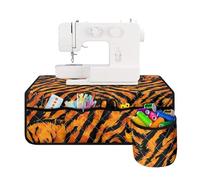 Buxolandt Tiger Texture Sewing Machine Mat with Pocket Waterproof Lightweight Non Slip for Table Muffling Reduce Vibration with Storage Cylinder Sew Machine Pad for Quilting Embroidery Orange