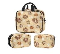 Buxolandt Travel Toiletry Kit 3-Piece Waterproof Set - Hanging Cosmetic Organiser with Clear Pockets (32x26x9cm + 22x8x16cm) for Men Women Gym Holiday Thanksgiving Pumpkin Print