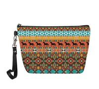 Buxolandt Versatile Travel Makeup Bag Western Ethnic Aztec Tribal Print Women's Makeup Bag Organizer Zipper Pouch, Aztec Tribal Horse Print, One Size, Portable Cosmetic Bag
