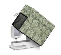 Buxolandt Vintage Green Leaf Print Sewing Machine Cover Fits Standard Singer & Brother MachineFoldable Protective Cover with Side Handle Sewing Essentials Pockets Dust & Pet Hair Protection