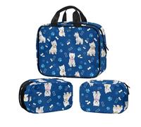 Buxolandt Waterproof Makeup Bag 3-Piece Set - Hanging Travel Toiletry Organiser with Clear Compartments 32x26x9cm + 22x8x16cm for Gym Holiday Men Women Cute Puppy Footprint Print