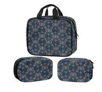 Buxolandt Waterproof Toiletry Organiser 3-Piece Set - Hanging Travel Cosmetic Bag with Clear Compartments 32x26x9cm & 22x8x16cm for Men Women Gym HolidayFloral Patterns Classic Print