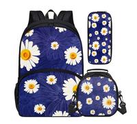 Buxolandt White Daisy Textured Print 3pcs 16.9 in School Backpack Set with Lunch Box & Pencil Case, Lightweight Durable Backpack, Tote Bag with Handle Tote for Students & School Daily Use