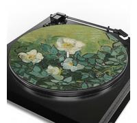 Buxolandt Wild Roses Turntable Mat Slip Mat for Viny Record Player Turntable Platter Slipmat for Static Reduction and Clearer Sound Quality Green
