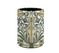 Buxolandt William Morris Green Leaf Print Leather Round Pen Holder for Desk Cute Stand Pencil Cup Pot Makeup Brush Holder Desk Organizer for Home Office Supplies Classroom Library, Accessories Decor