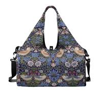 Buxolandt William Morris Strawberry Thief Oversized Yoga Gym Duffel Bag with Dedicated Shoe Storage & Mat Straps, Large Sports Bag for Women & Men, Water-Resistant with Long Handle & Shoulder Strap