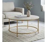 Buxton Coffee Table - Round - Pale Acacia Wood and Gold