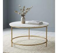 Buxton Coffee Table - Round - White Marble and Gold