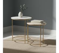 Buxton Side Table - Round - Set of 2 - White Marble and Gold