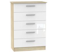 Buxton Tall Chest of Drawers Natural & White 5 Drawers
