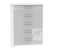 Buxton Tall Chest of Drawers White & Grey 5 Drawers