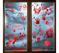 buxydaxy 9 Sheets Halloween Window Stickers Bloody Handprints Bullet Holes | 95pcs bloody handprintwindow clings double-sided reusable PVC. No glue residue-free. Realistic horror effect!