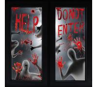 buxydaxy Halloween Window Stickers 2Pcs Large Bloody Handprints Zombie | 2 giant 155x77cm bloody window clings PE material waterproof reusable. Glue dots included. Perfect for haunted house!