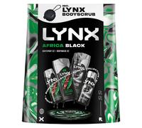 Lynx Africa & Black Bumper Gift Set with two body wash and body spray duos & a Body Scrub Tool perfect gifts for him 4 piece
