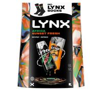 Lynx Africa & Sunset Fresh Gift Set with a body spray, a body wash and Socks perfect gifts for him 2 piece