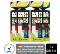 Best Defence Gift Set for Him - 4 Pack, with Ocean Rush Whole Body Deodorant Stick and Limited Edition Retro Sports Socks Men's Grooming Kit Ideal for Freshness Comfort and Gifting