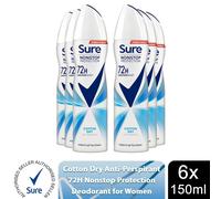 Sure Women Anti-Perspirant 72H Nonstop Protection Deo Cotton Dry 150ml, 6 Pack