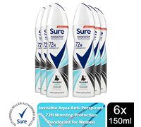 (Buy 6, Invisible Aqua) Sure Women 72H Anti-Sweat Anti-Perspirant, 150ml