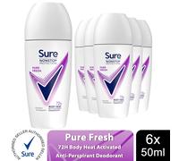 6x Sure Women Motion Sense AP Deodorant Rollon 72H Nonstop, Pure Fresh - 50ml