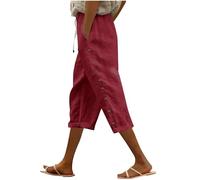 Buy Again Cropped Trousers for Women UK Ladies Capri Summer Pants 3/4 Length Joggers Three Quarter Elasticated Shorts Beach Party Casual Pants Warehouse Deals 01 Wine L