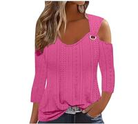 Buy Again My Orders 2024 Sexy Cold Shoulder Tops for Women UK Fall Fashion 3/4 Sleeve V Neck Tunic Shirts Ladies Elegant Hollow Out Eyelet Blouse Dressy Casual Solid Color Loose Fit Tee Shirts