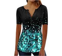 Buy Again My Orders 2024 Summer T Shirts for Women UK Short Sleeve Button Up V Neck Tops Trendy Pleated Henley Tunic Shirts Dressy Casual Butterfly Floral Print Blouse Ladies Elegant Going Out Tee