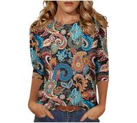 Buy Again My Orders Casual 3/4 Sleeve Tunic Tops for Women UK 2025 Summer Fashion Crew Neck Lightweight Blouse Dressy Comfy Loose Fit Shirts Ladies Elegant Floral Print T-Shirt Going Out Tee