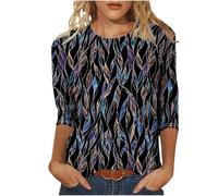 Buy Again My Orders Casual 3/4 Sleeve Tunic Tops for Women UK 2025 Summer Fashion Crew Neck Lightweight Blouse Dressy Comfy Loose Fit Shirts Ladies Elegant Floral Print T-Shirt Going Out Tee