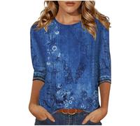Buy Again My Orders Casual 3/4 Sleeve Tunic Tops for Women UK 2025 Summer Fashion Crew Neck Lightweight Blouse Dressy Comfy Loose Fit Shirts Ladies Elegant Floral Print T-Shirt Going Out Tee