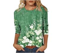 Buy Again My Orders Casual 3/4 Sleeve Tunic Tops for Women UK 2025 Summer Fashion Crew Neck Lightweight Blouse Dressy Comfy Loose Fit Shirts Ladies Elegant Floral Print T-Shirt Going Out Tee