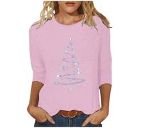 Buy Again My Orders Christmas Tops for Women UK 3/4 Sleeve Crewneck Tunic Shirts 2024 Fall Fashion Xmas Tree Print T Shirts Casual Lightweight Going Out Blouse Dressy Comfy Novelty Clothes