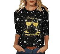 Buy Again My Orders Ladies Christmas Tops UK 2024 Fashion Xmas Tree Gnome Red Wine Glass Snowflake Print Blouse Casual 3/4 Sleeve Round Neck Tunic Shirts Lightweight Going Out T-Shirts