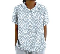 Buy Again My Orders Linen Shirts for Women Summer Short Sleeve Tops Casual Lapel Neck Button Back Blouses Ladies Floral Print Tshirts UK 2024 Fashion Plus Size Tee Blouses