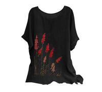 Buy Again My Orders Linen Tops for Women UK Plus Size Shirts 2024 Summer Short Sleeve Crewneck Blouses Funny Daisy Dandelion Butterfly Print T-Shirts Ladies Elegant Loose Fit Cheesecloth Clothes