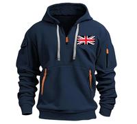 Buy Again My Orders Men's Hoodies UK Casual Long Sleeve 1/4 Zip Up Drawstring Sweatshirt Funny Solid Color Flag Printed Pullover Tops Winter Oversized Warm Jumper Blouse with Pockets