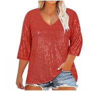 Buy Again My Orders Oversized Tops for Women UK Casual 3/4 Sleeve V Neck Solid Color Shirts 2025 Spring Fashion Sequin Glitter Blouse Dressy Comfy Lightweight Loose Fit Tshirt Ladies Elegant Tee