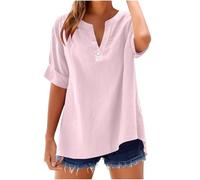 Buy Again My Orders Summer Cotton Linen Shirts for Women UK Casual Short Sleeve Button Down V Neck Tops Dressy Trendy Solid Color Blouse 2025 Comfy Lightweight Loose Fit T-Shirt