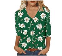 Buy Again My Orders Women Fashion Tops UK Casual 3/4 Sleeve V Neck Shirts 2024 Summer Floral Print Blouses Dressy Comfy Tunic Tops Ladies Elegant Going Out T-Shirts Loose Fit Tee