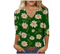 Buy Again My Orders Women Fashion Tops UK Casual 3/4 Sleeve V Neck Shirts 2024 Summer Floral Print Blouses Dressy Comfy Tunic Tops Ladies Elegant Going Out T-Shirts Loose Fit Tee