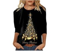 Buy Again My Orders Womens Christmas Tunic Tops UK Trendy 3/4 Sleeve Crewneck Shirts Dressy Casual Xmas Tree Snowflake Print Blouse Ladies Lightweight Fall Winter Going Out T Shirts 2024 Tee